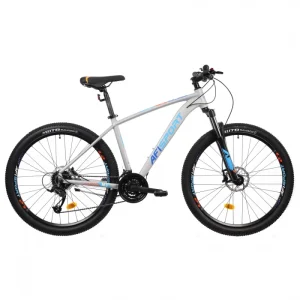 bicicleta montain bike cadru aluminiu, roți 27.5 inch, furcă sr suntour blocabilă, 24 viteze Shimano, frâne hidraulice