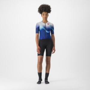 Costum de triatlon cu maneca scurta Castelli PR 2 W Speed Suit de dama Alb/Albastru/Negru M