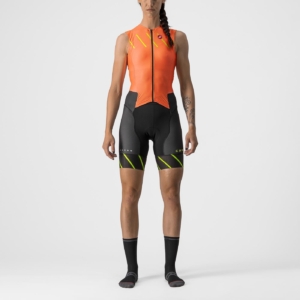 Costum de triatlon fara maneci Castelli Free W Sanremo SL de dama Portocaliu/Negru L