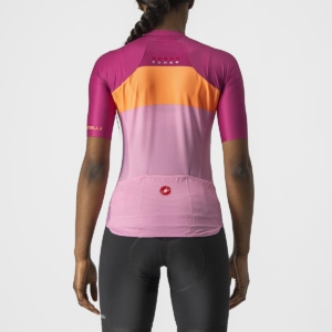 Tricou cu maneca scurta Castelli Aero PRO W de dama Magenta/Portocaliu/Roz L